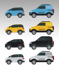 mockup cars set colors isolated icons