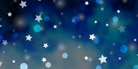 Light BLUE vector background with circles, stars. Abstract design in gradient style with bubbles, stars. Pattern for design of fabric, wallpapers.