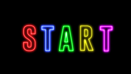 Neon, shinny colorful text of "START"