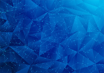 Abstract polygon background with geometric poly pattern (triangle shape texture) and curved digital lines. Blue technology backdrop useful for presentation, certificate, blank modern design layout