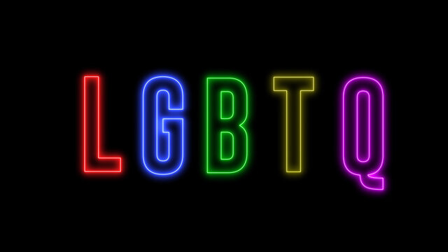 Neon text of "LGBTQ" with colorful letter, rainbow style. Concept of lesbian, gay, bisexual, transsexual and queer.