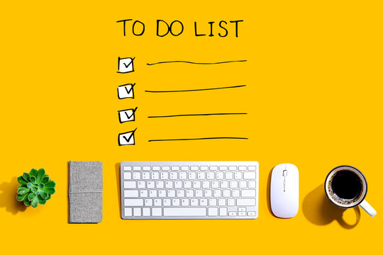 To do list with a computer keyboard and a mouse