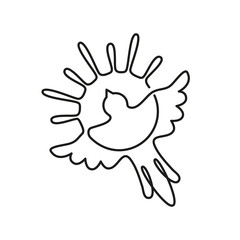 A bird flies to the sun continuous line style. A symbol of striving for a goal and freedom. Vector image isolated on a white background