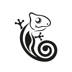 Chameleon, a stylized symbol for a logo or icon template. Black on a white background. Vector isolated