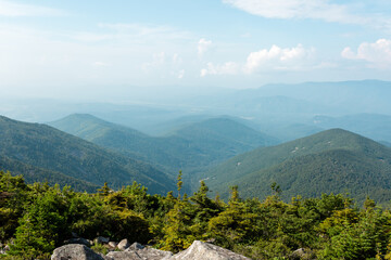 Siberian taiga, beautiful view from the top of mountain Livadiyskaya - Pidan in Sikhote-Alin, Russia.