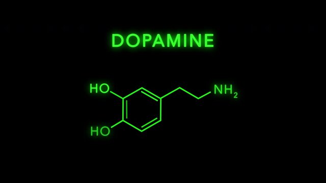 Dopamine Molecule Structure Symbol Neon Animation on Black Background