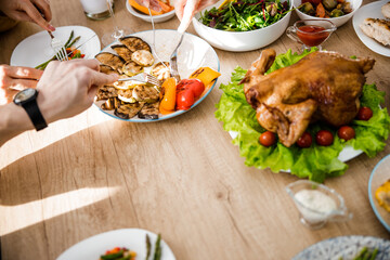 Various delicious food on the festive table