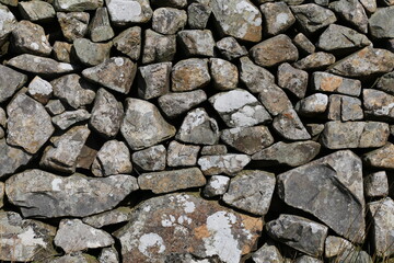 A closeup view of a dry stone wall in Wales, UK.