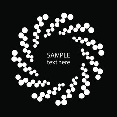 White curvy halftone dotted stripes in vortex form. Geometric art. Trendy design element for frame, logo, tattoo, sign, symbol, web, prints, posters, template, pattern and abstract background