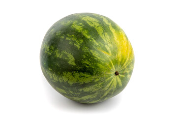 a large green round seedless watermelon isolated on a white background
