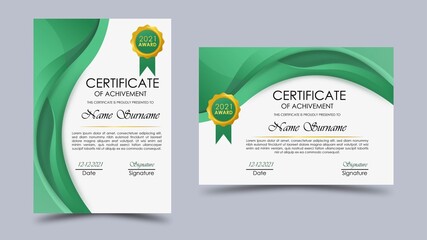 Certificates with an environmental concept that uses green as a symbol of nature