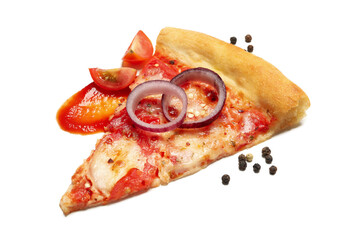 Tasty pizza and spices isolated on white background