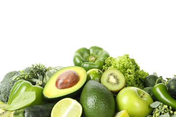 Bunch of green vegetables isolated on white background