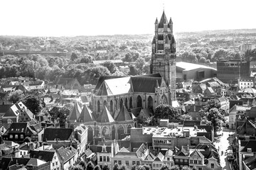 view of the St. Salvator's Cathedral in Bruges, from the belfry