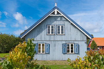 Beautiful old Lithuanian traditional fishermen's wooden house in Nida, Lithuania, Europe