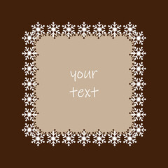 Decorative oval frame for web cards. Stylized new year eve creative ornamental curved frame, light background, brown colors. Vector eps 10