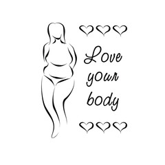 Beautiful female figure. Vector logo design template and illustration in simple minimal linear style - body positive emblem, abstract badge for lingerie designer and swimsuit shop, cosmetology, massa