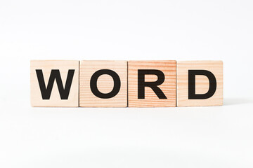 words on wooden cubes, white background. business concept
