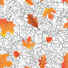 Seamless background with bright autumn leaves.