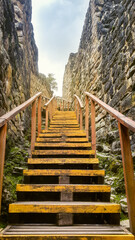 entrance stairway to kuelap fortress in chachapoyas peru