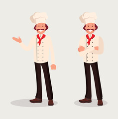 Chef cook in two poses. Vector illustration.