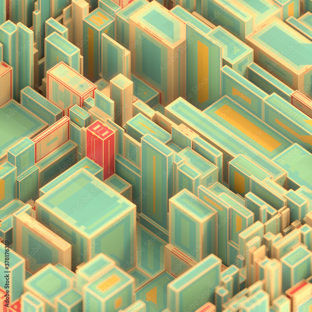 Aufkleber abstract 3d rendering digital illustration. futuristic urban design element