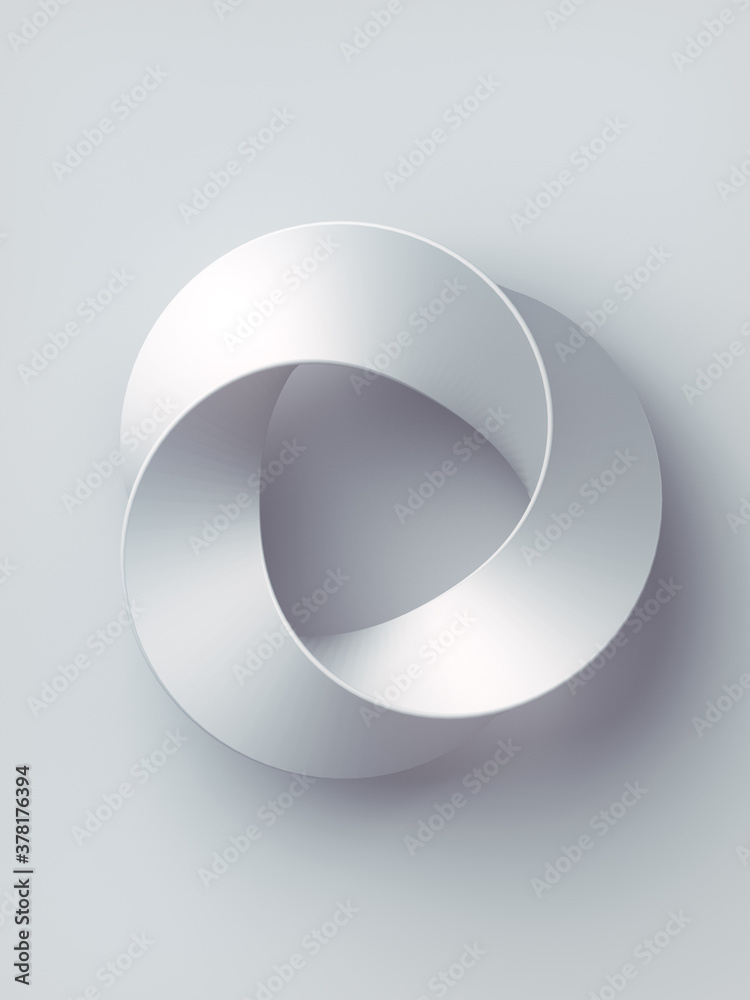 Poster mobius strip ring sacred geometry. 3d rendering cover design on white background. abstract digital i
