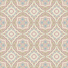 Creative color abstract geometric pattern in beige pink blue, vector seamless, can be used for printing onto fabric, interior, design, textile, pillow, carpet.