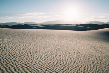 Desert landscape in rays of sun