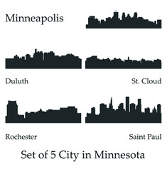 5 City Silhouette in Minnesota ( Minneapolis, Rochester, Saint Paul, St. Cloud, Duluth )