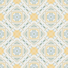 Creative color abstract geometric pattern in white yellow green, vector seamless, can be used for printing onto fabric, interior, design, textile, pillow, carpet.
