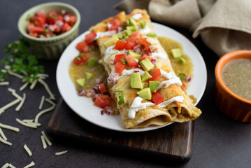 Honey lime chicken enchiladas with toppings