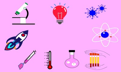 Experimental apparatus science - microscope ,idea,corona virus,thermometer,vaccine,atomic energy   test tube vector