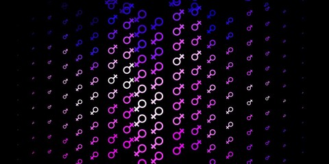 Dark Purple, Pink vector background with woman symbols.