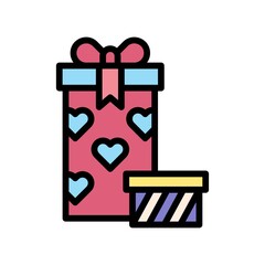 gift box related gift boxes with ribbon, bow and hearts vector with editable stroke