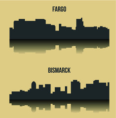 Fototapeta premium Set of 2 City silhouette in North Dakota ( Fargo, Bismarck )