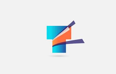 line orange blue T alphabet letter logo icon for company. Creative design for business and corporate