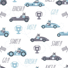 cute car racecartoon seamless pattern print surface design illustration