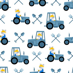 cute farmer tractor cartoon seamless pattern print surface design illustration