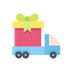gift box related gift box on van or car with ribbon and bow vector in flat style,