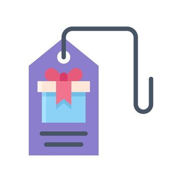 gift box related gift box on price tag with huck vector in flat style,