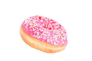 Pink donut isolated on white