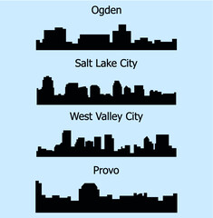 Set of 4 City Silhouette in Utah ( Salt Lake City, West Valley City, Provo, Ogden )