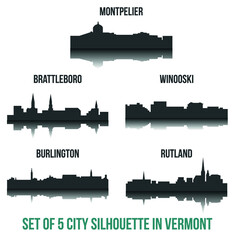 Obraz premium Set of 5 City Silhouette in Vermont ( Montpelier, Burlington, Brattleboro, Winooski, Rutland )