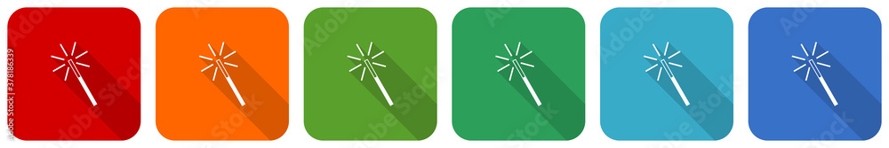 Poster Magic wand icon set, flat design vector illustration in 6 colors options for webdesign and mobile applications