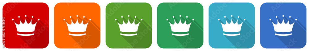 Aufkleber crown icon set, flat design vector illustration in 6 colors options for webdesign and mobile applica