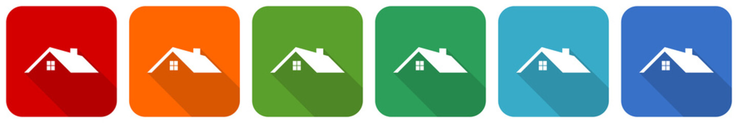 House, home, real estate concept icon set, flat design vector illustration in 6 colors options for webdesign and mobile applications