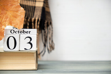 third day of autumn month calendar october with copy space