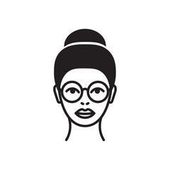 Vector girl with glasses head icon. Flat illustration of girl head isolated on white background. Icon vector illustration sign symbol.