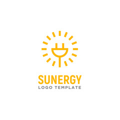 Electric Cable Plug with Summer Sun Rays for Solar electricity power energy Technology logo design